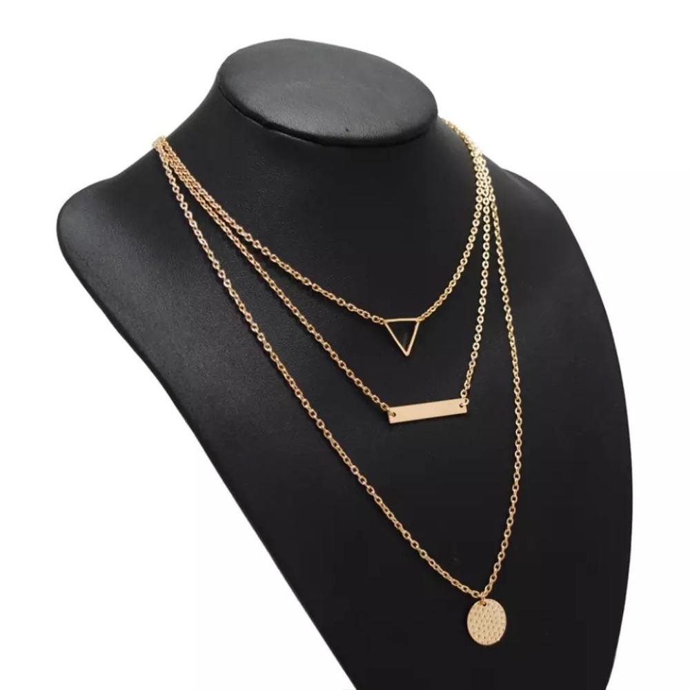 Boho Multilayer Gold Triangle Bar Coin Necklace - Picture 4 of 11